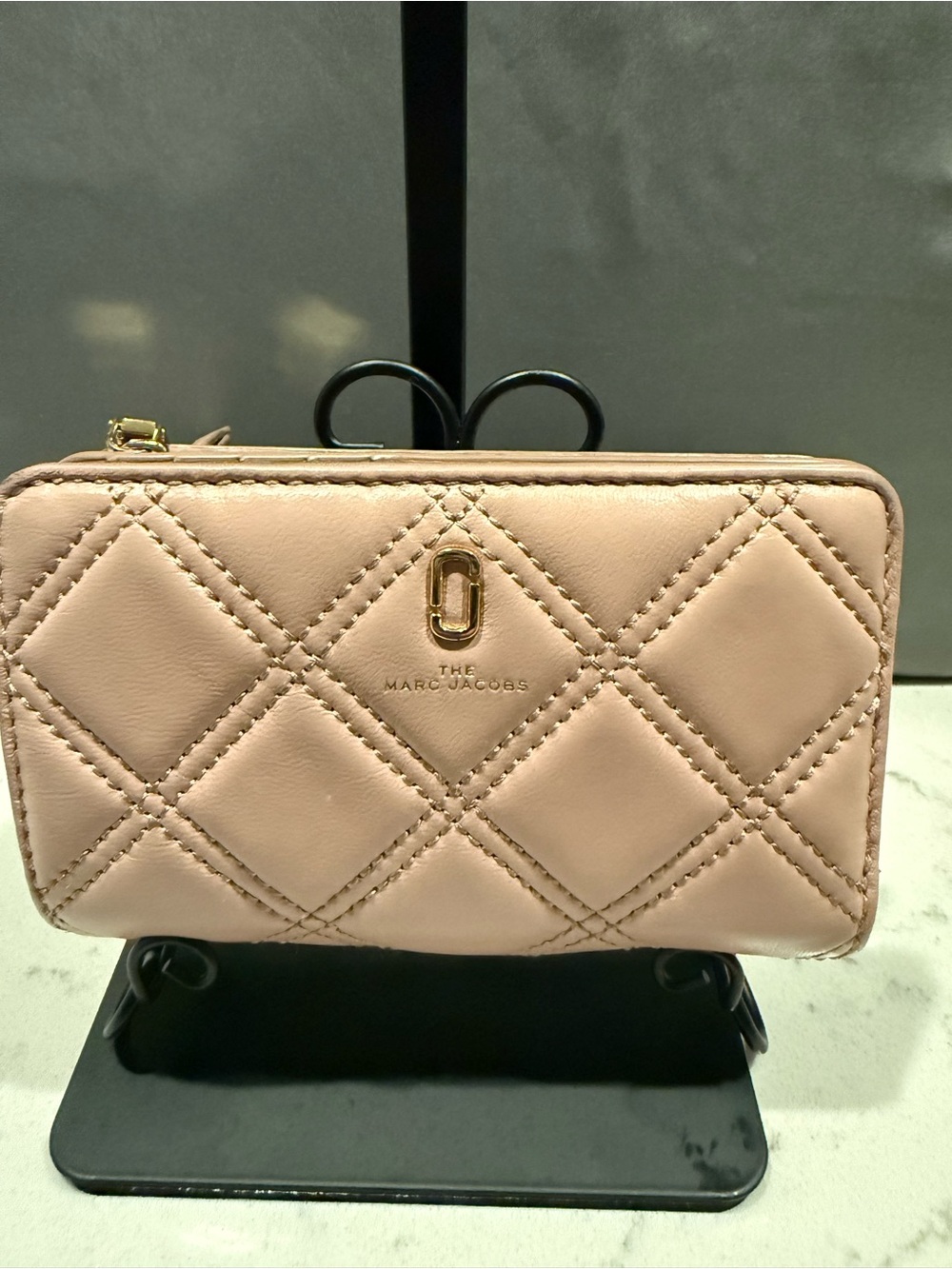 Marc Jacobs Blush Quilted Zip Wallet with Gold Hardware